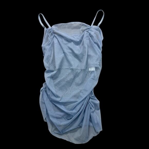 Cider Womens Blue Mesh Ruched Cami Top Sz M Sheer Layered Y2K Grunge Fairy - Picture 1 of 9
